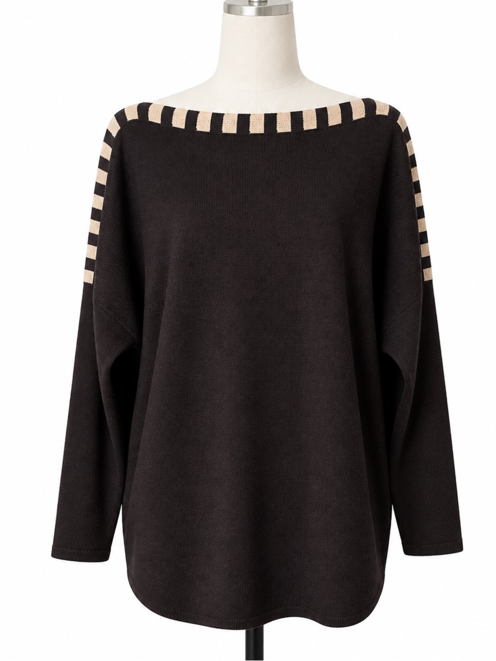 St. John navy and white striped sweater knit top- loose fit- modern design- L